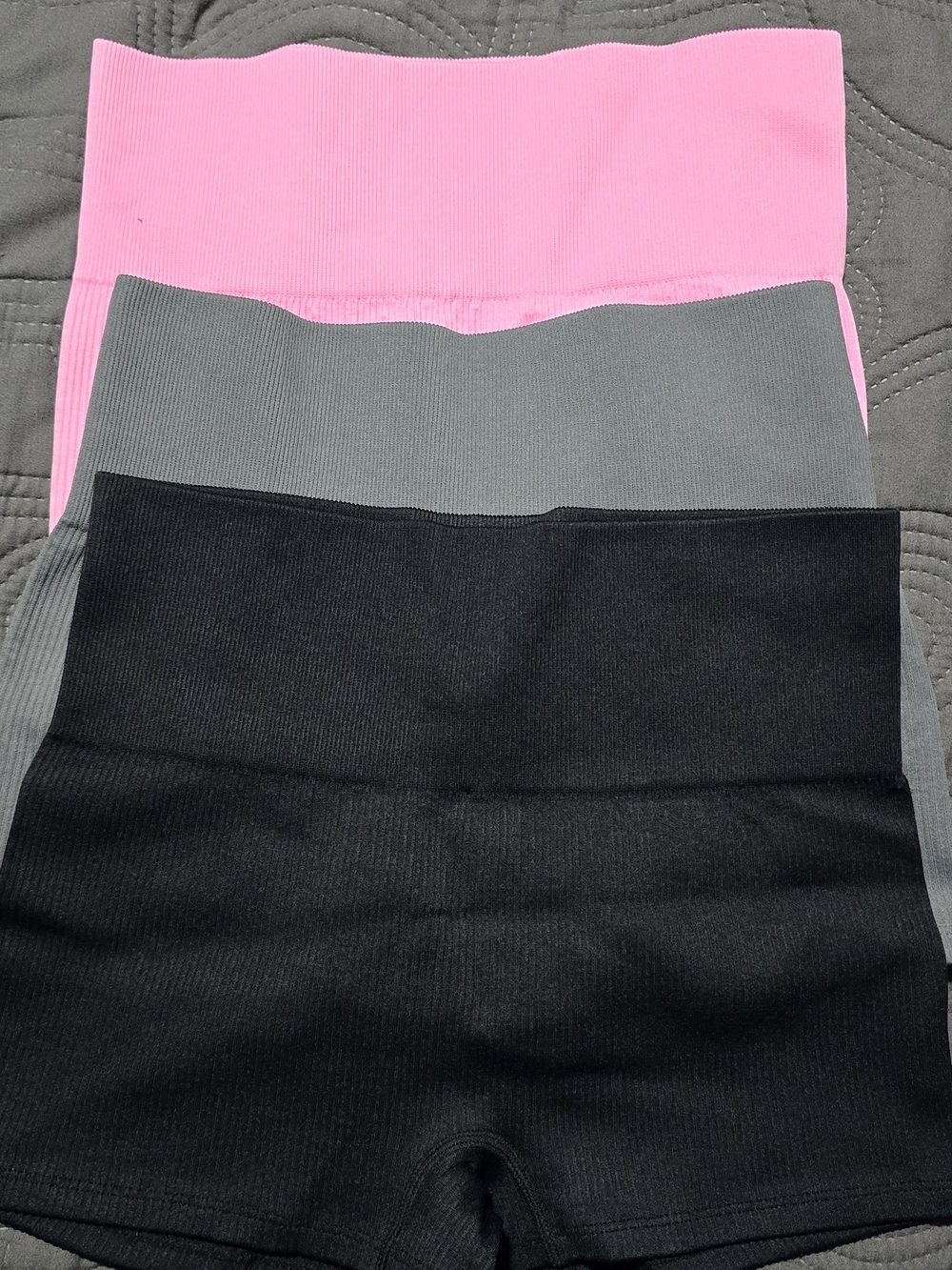 OQQ High-Waist Ribbed Stretch Shorts - Black, Gray, Pink